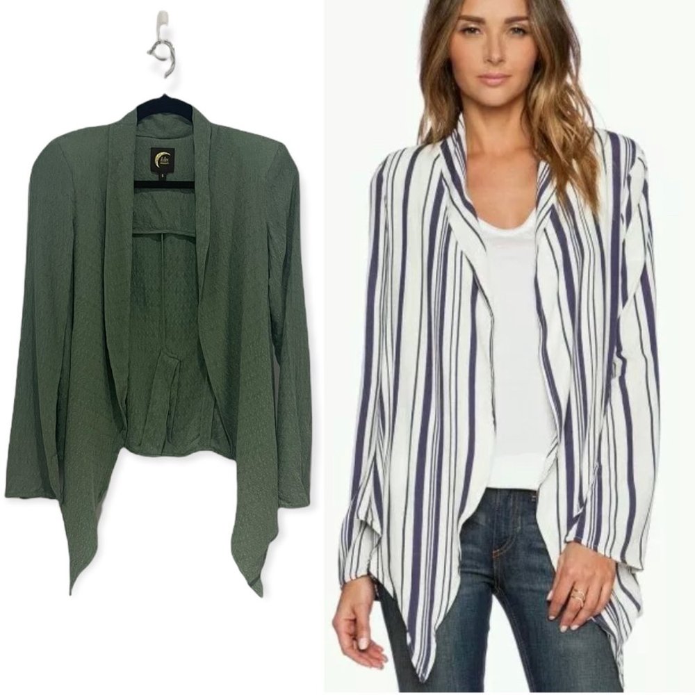 Blu Moon Easy Breezy Open Front Drape Hem Jacket Blazer Jade Green Small NWOT